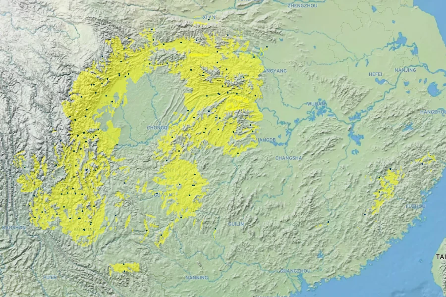 Abelia macrotera var. parvifolia Native Range
