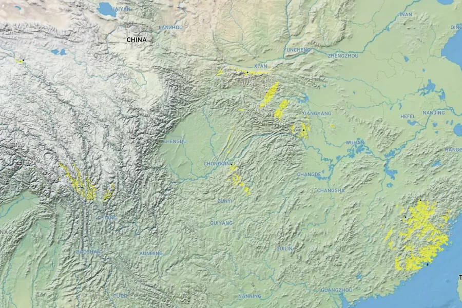 Abelia uniflora Native Range