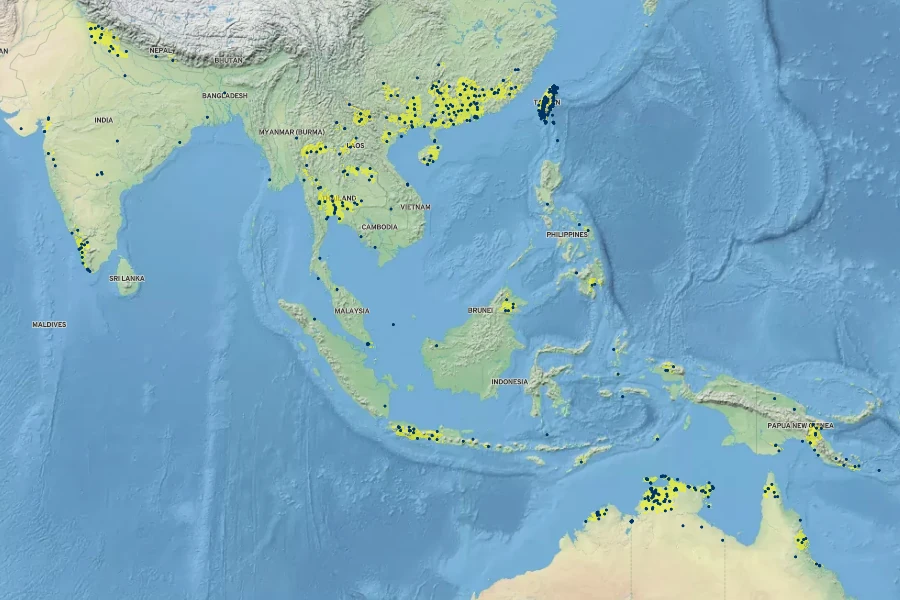 Abelmoschus moschatus Native Range