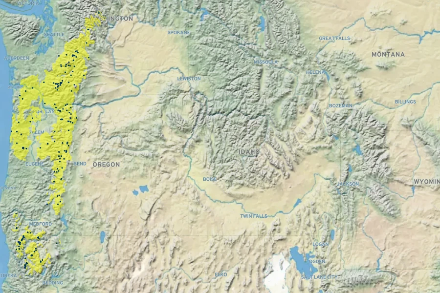 Abies procera Native Range