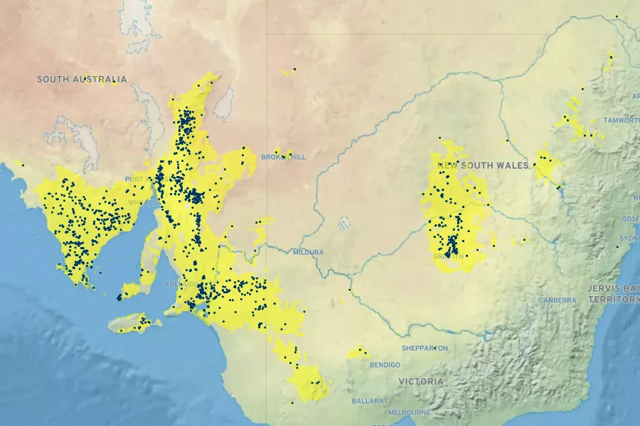 Acacia calamifolia Native Range