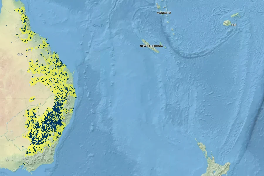 Acacia decora Native Range