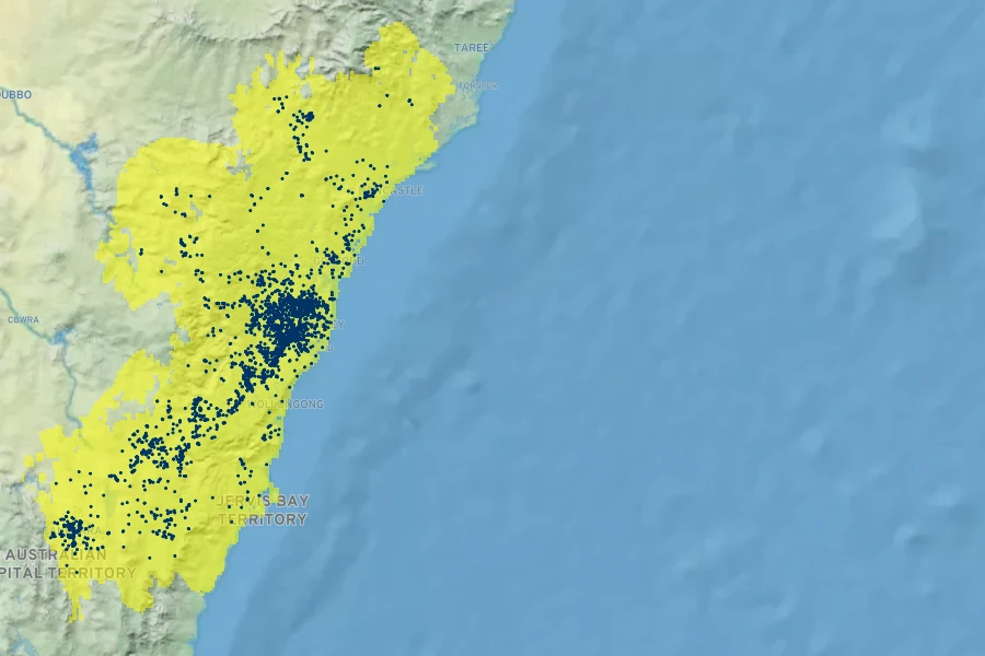 Acacia decurrens Native Range
