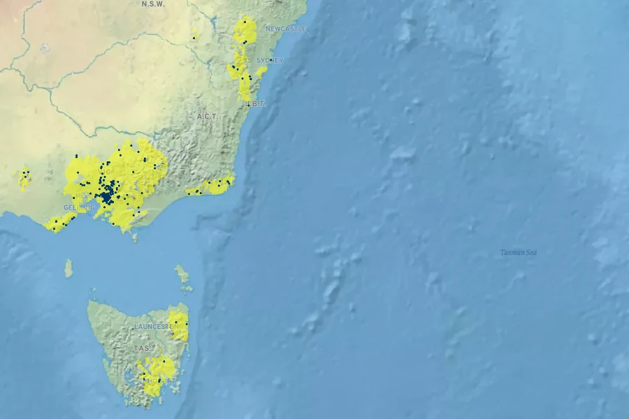 Acacia leprosa Native Range
