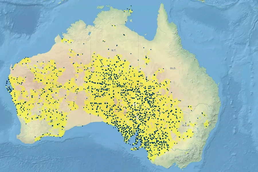 Acacia ligulata Native Range