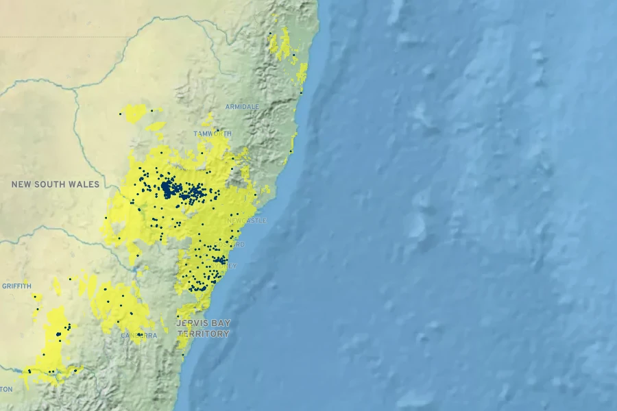 Acacia linearifolia Native Range