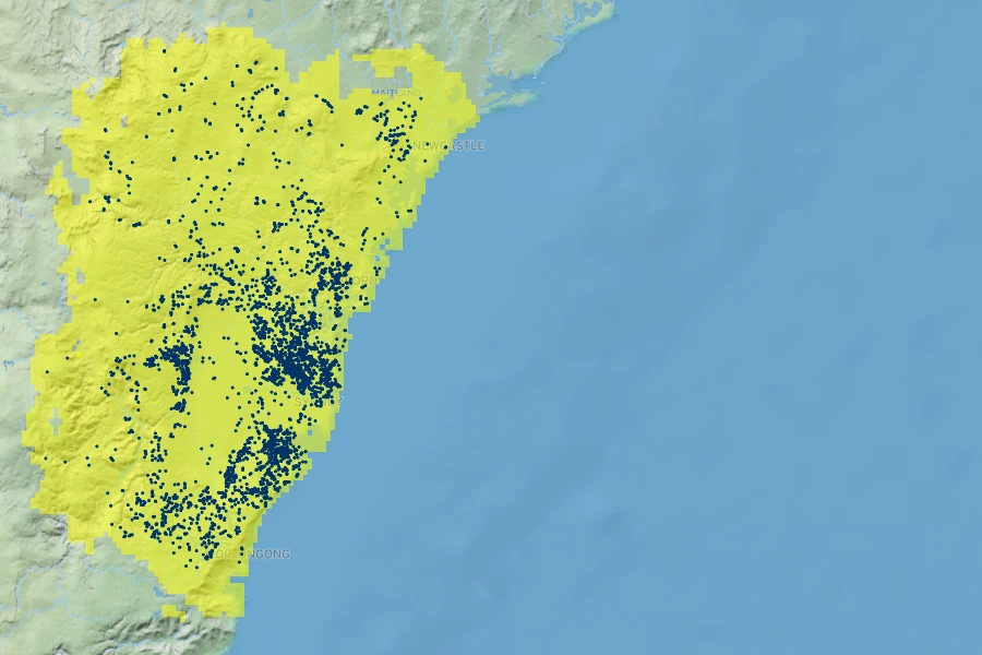 Acacia linifolia Native Range