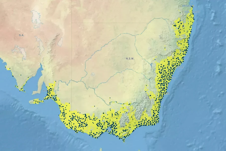 Acacia longifolia Native Range