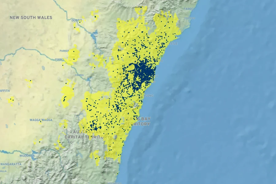 Acacia parramattensis Native Range