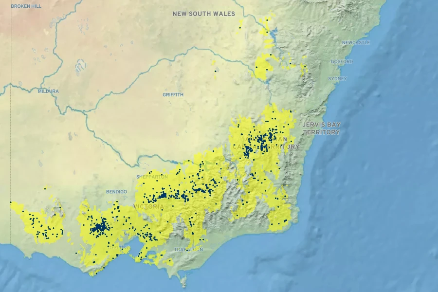 Acacia pravissima Native Range