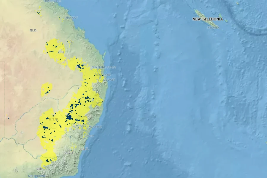 Acacia triptera Native Range