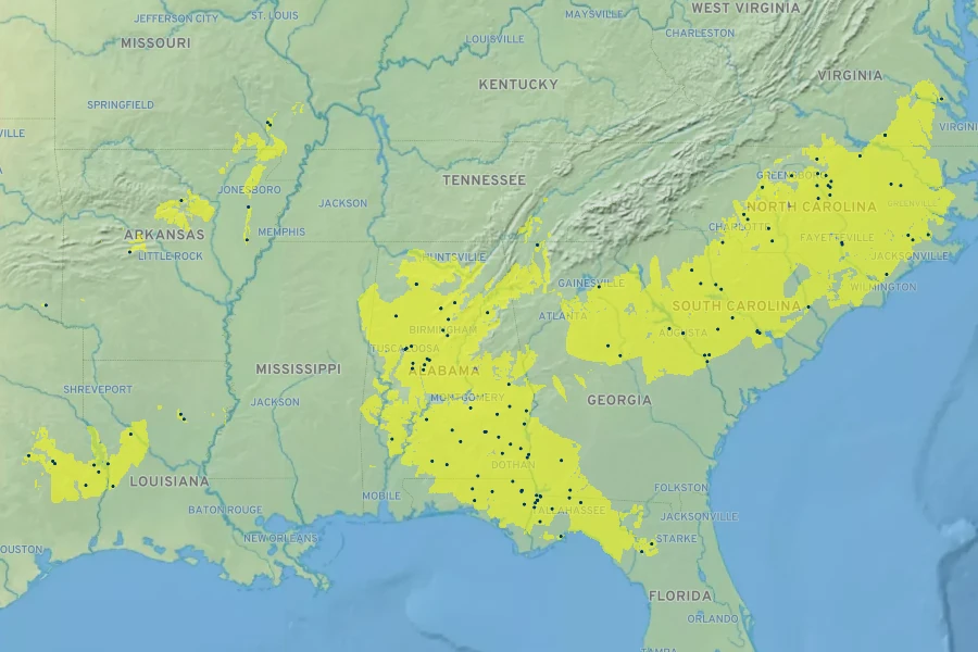 Acer barbatum Native Range