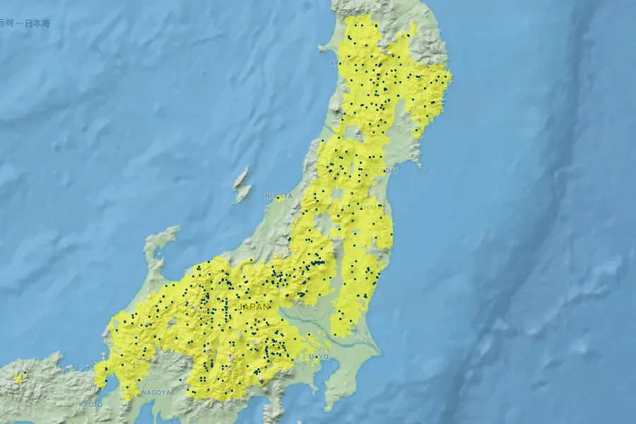 Acer distylum Native Range