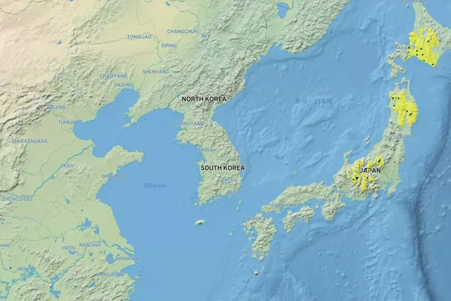 Acer miyabei Native Range