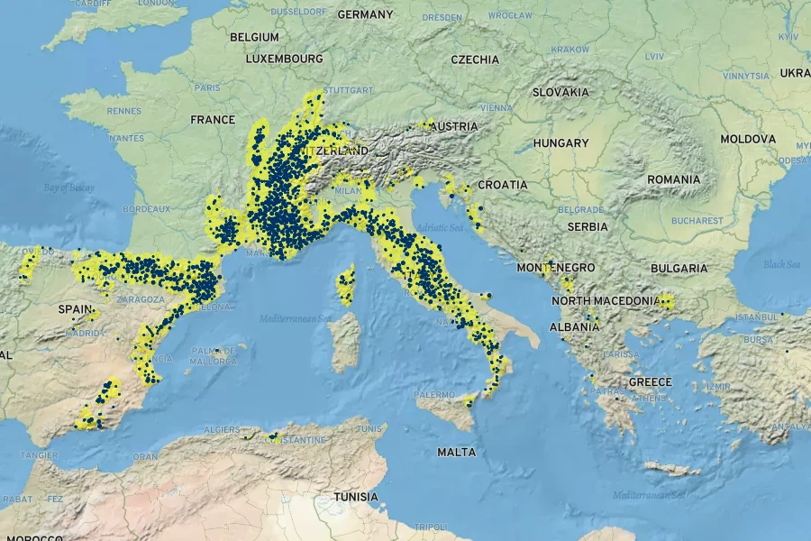 Acer opalus Native Range