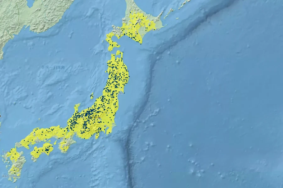 Acer palmatum var. amoenum Native Range