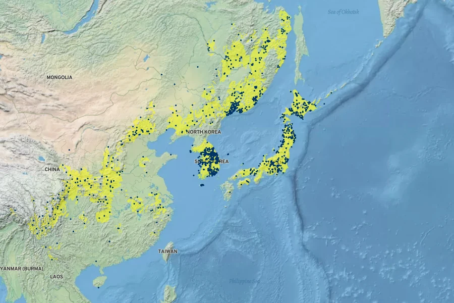 Acer pictum subsp. mono Native Range