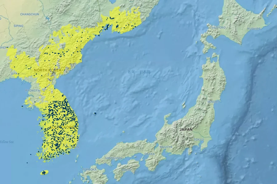 Acer pseudosieboldianum Native Range
