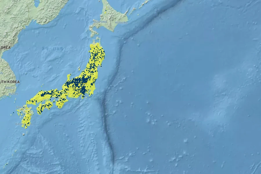 Acer rufinerve Native Range