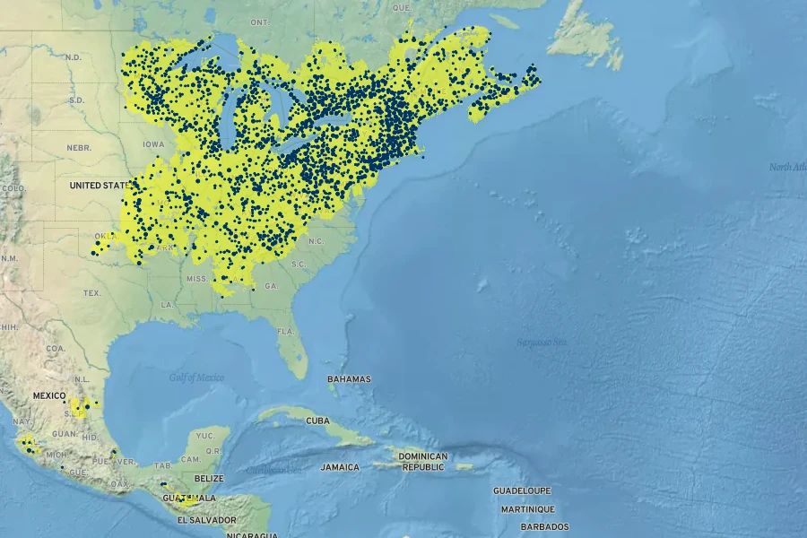 Acer saccharum Native Range