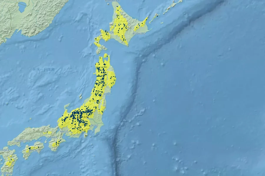 Acer tschonoskii Native Range