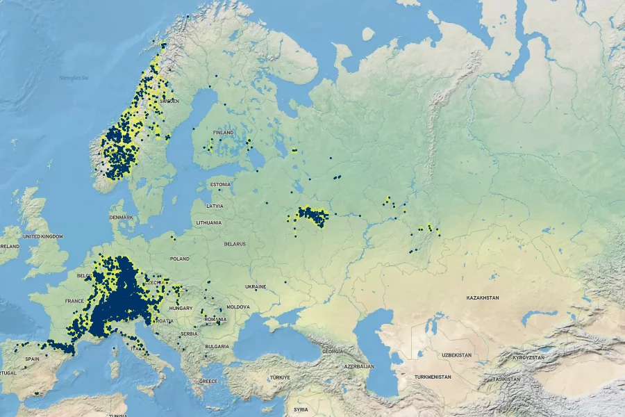 Aconitum lycoctonum Native Range