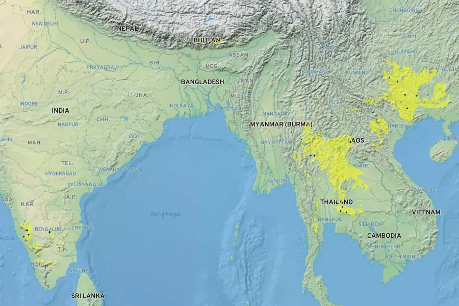 Acrocarpus fraxinifolius Native Range