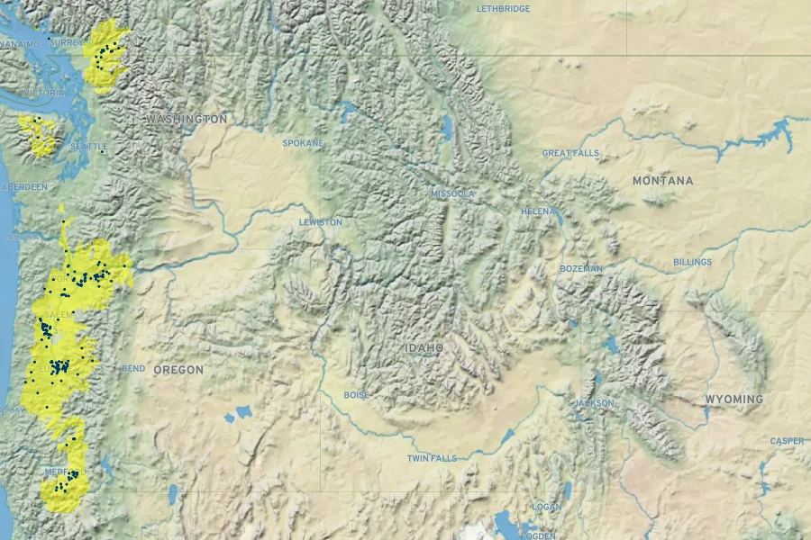 Actaea elata Native Range