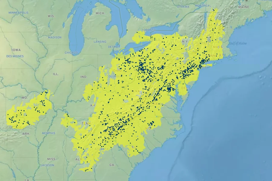 Actaea racemosa Native Range