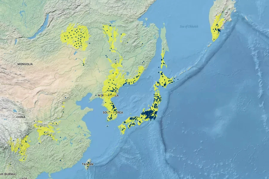 Actaea simplex Native Range