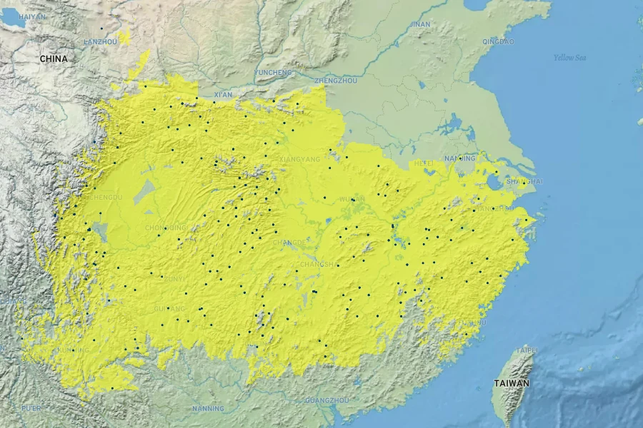 Actinidia chinensis Native Range