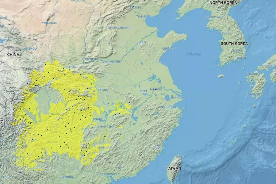 Actinidia deliciosa Native Range