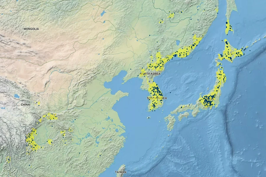 Actinidia kolomikta Native Range