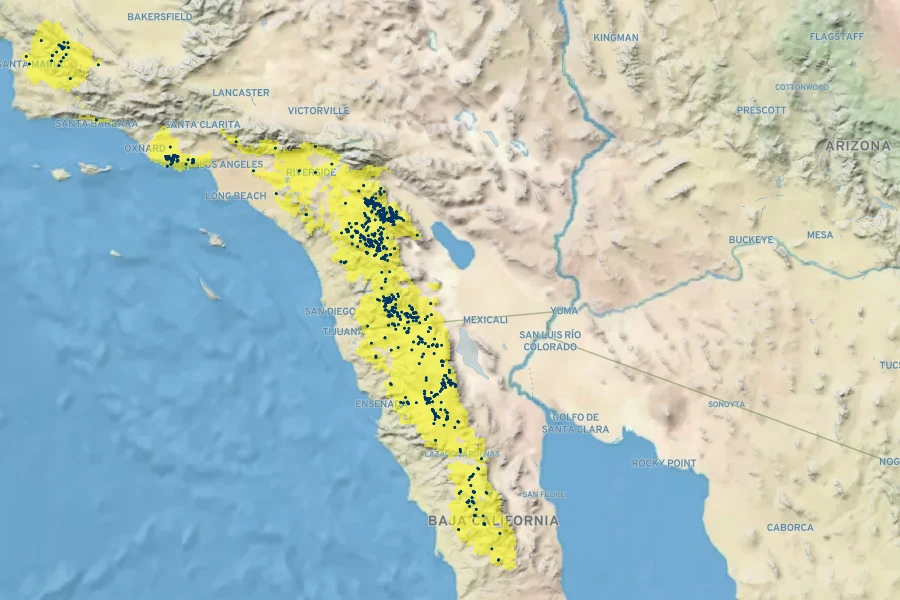 Adenostoma sparsifolium Native Range