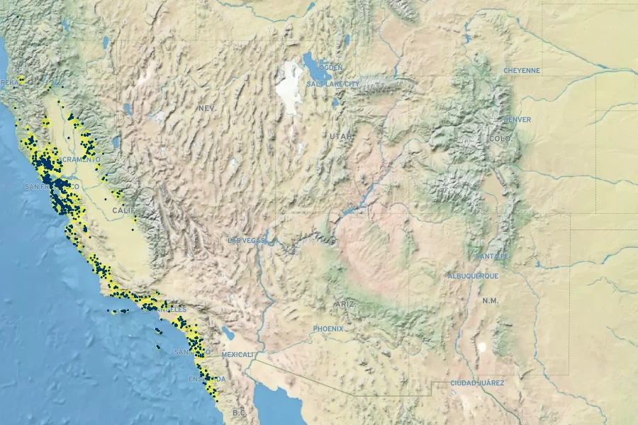 Adiantum jordanii Native Range