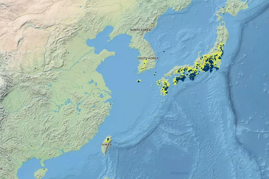 Adiantum monochlamys Native Range