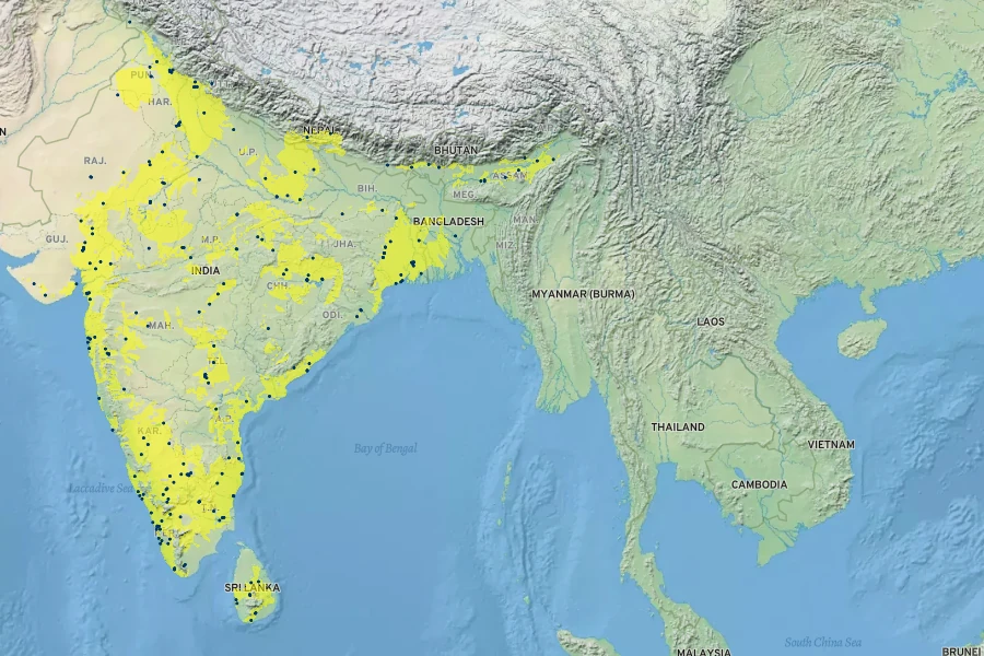 Aegle marmelos Native Range