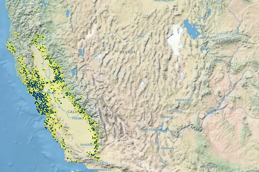 Aesculus californica Native Range