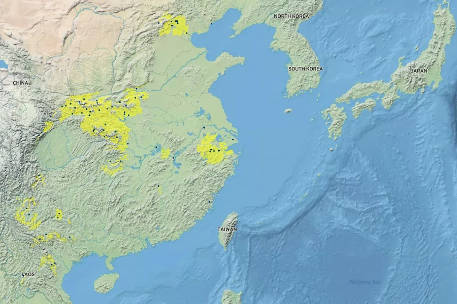 Aesculus chinensis Native Range