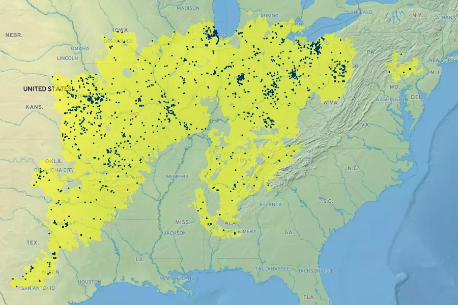 Aesculus glabra Native Range