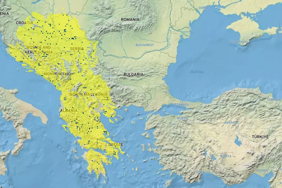 Aesculus hippocastanum Native Range