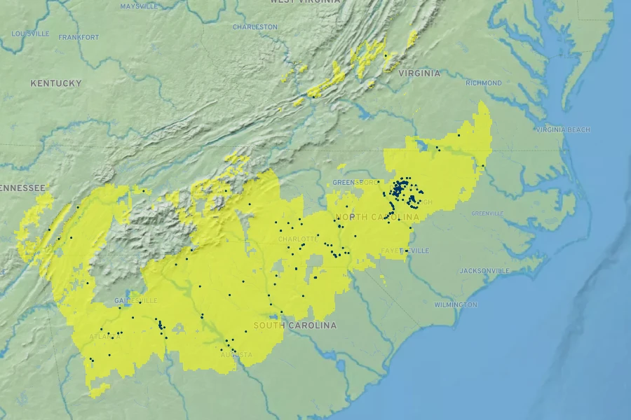 Aesculus sylvatica Native Range