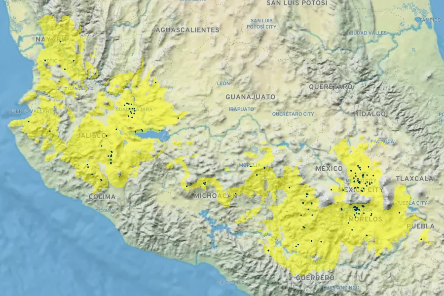 Agave attenuata Native Range