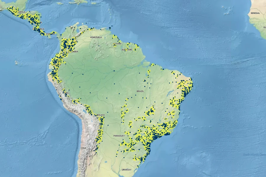 Ageratum conyzoides Native Range