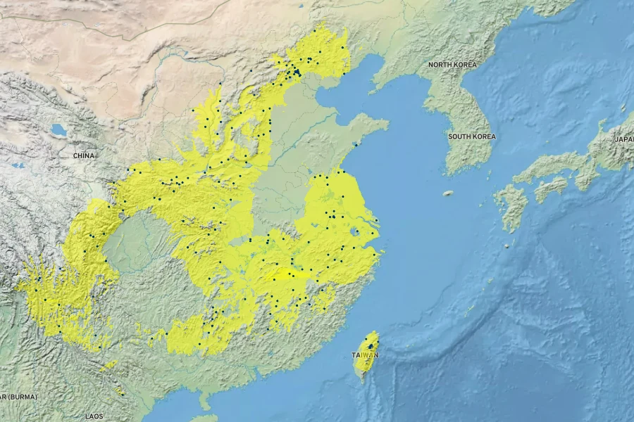 Ailanthus altissima Native Range