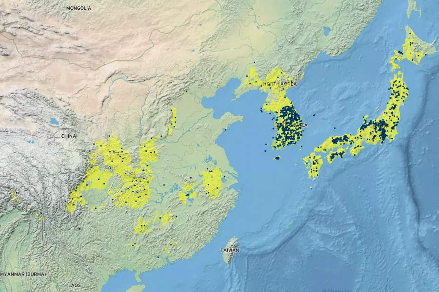 Alangium platanifolium Native Range