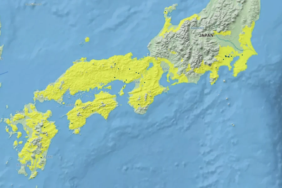 Albizia julibrissin f. rosea Native Range