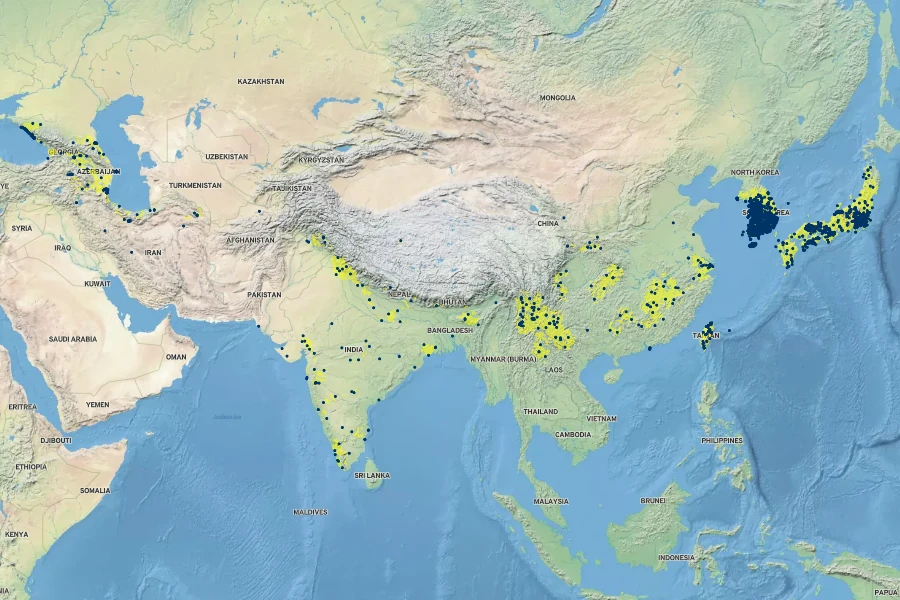 Albizia julibrissin Native Range