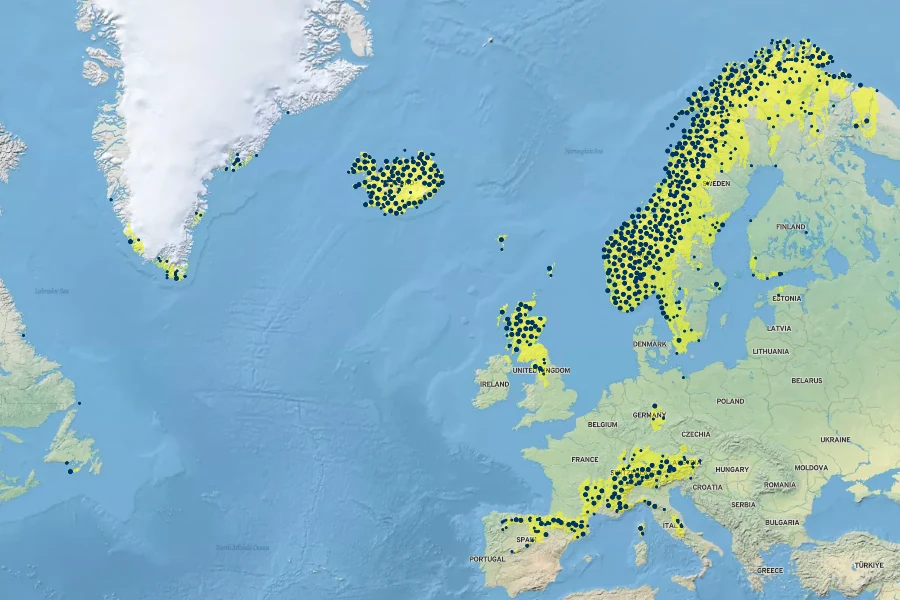 Alchemilla alpina Native Range