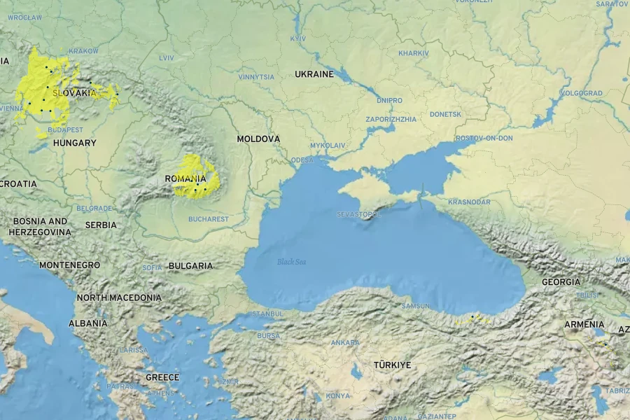 Alchemilla mollis Native Range